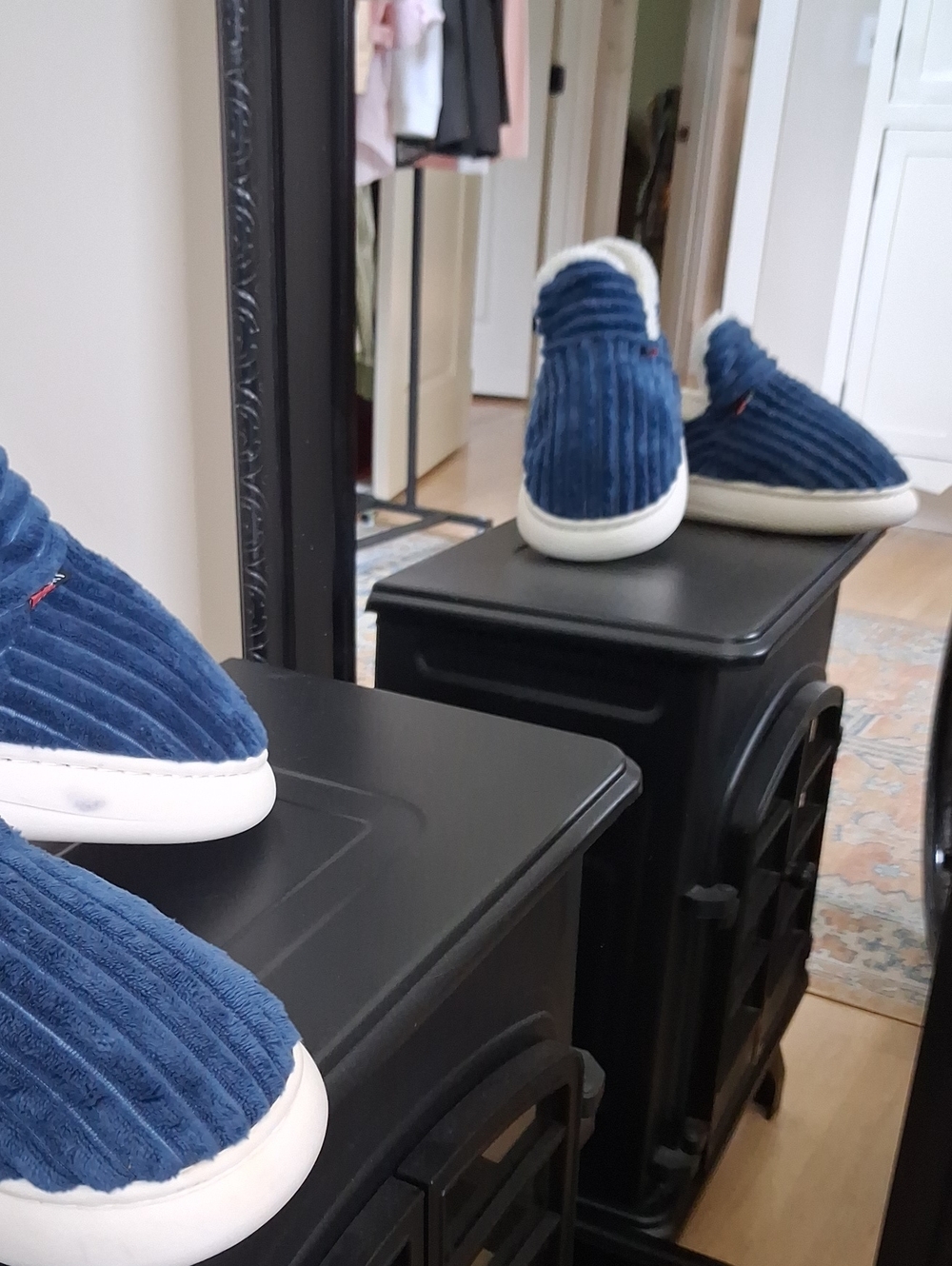 Blue Corduroy Platform Cushion Slip-On Fleece Lined House Shoes 8